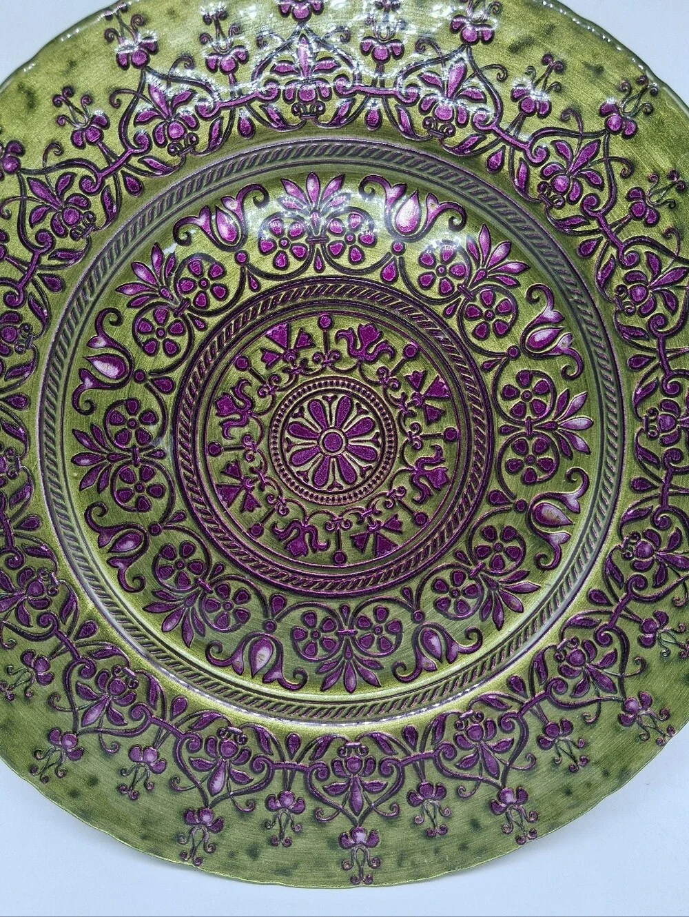 15.5 in. Large Decorative Floral Pattern Glass Server Platter Plate
